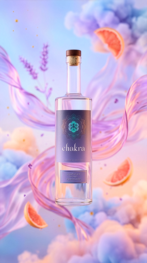 Grapefruit and Lavender Chakra Vodka bottle