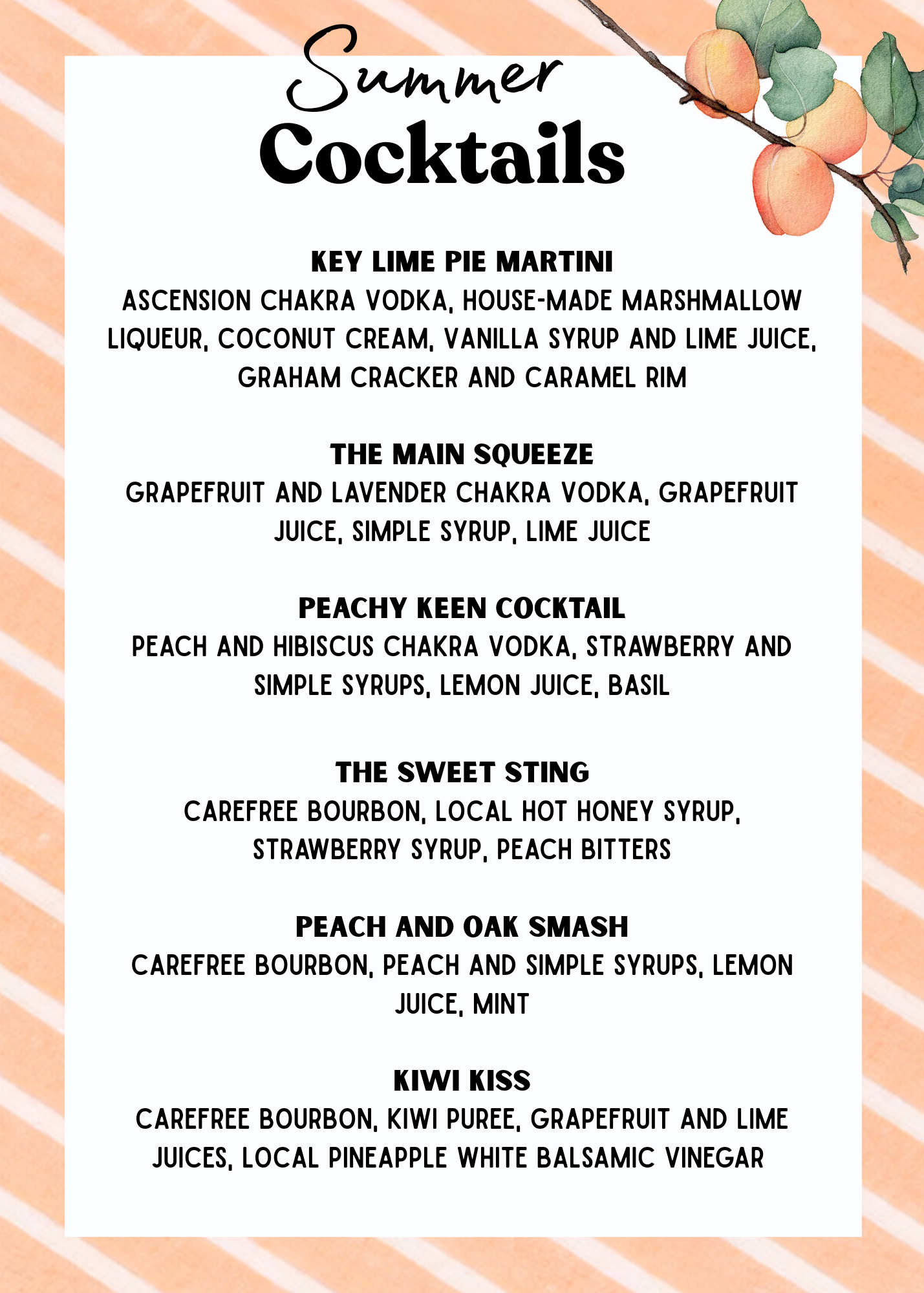 Carefree Spirits Summer Cocktails Menu