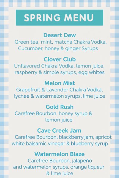 Spring tasting room menu